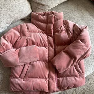 Abercrombie & Fitch pink velvet puffer coat
